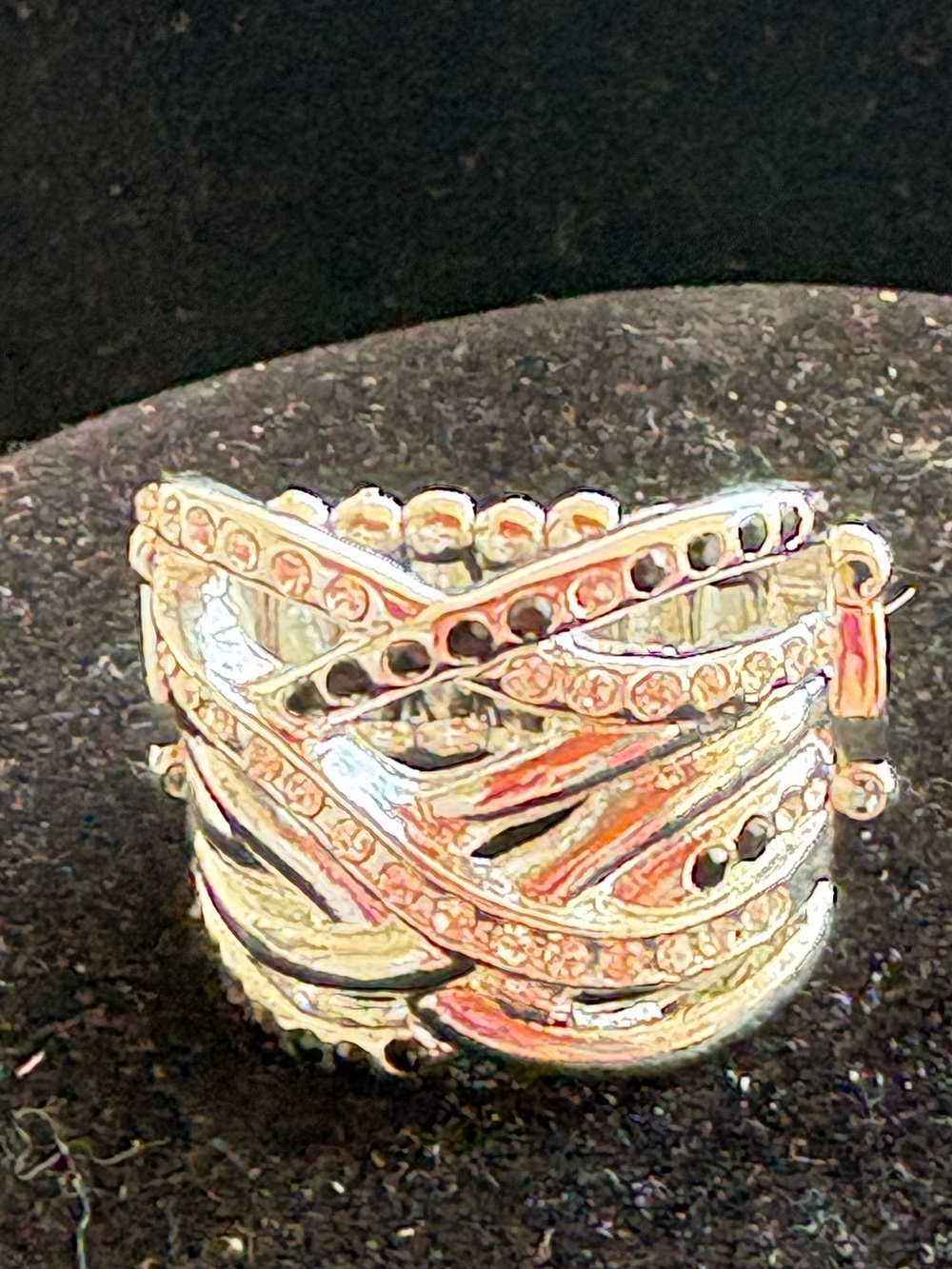 Silver Crisscross Crystal Accent Wide Band Ring - Women Jewelry
